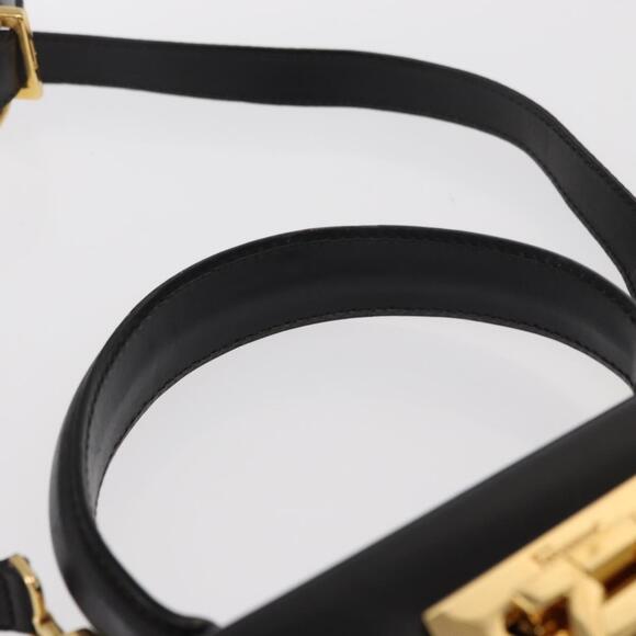 Salvatore Ferragamo Gancini Hand Bag Leather 2way Black Gold Auth ka1065 - Picture 14 of 16